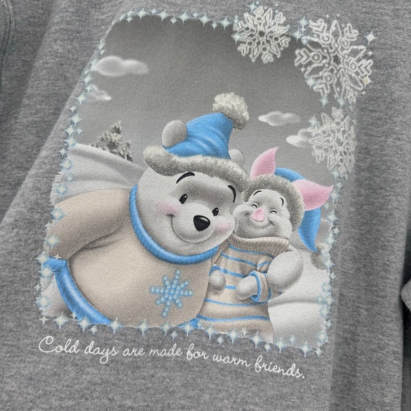 Winnie The Pooh Sweatshirt Women Small Gray Snow Winter Disney Store Piglet - Picture 2 of 11